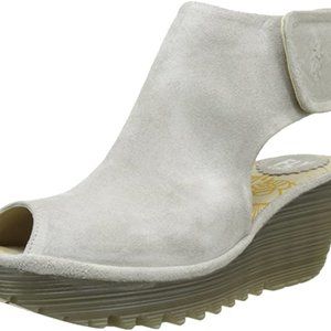 Womens Fly London Yone Peep Toe Suede Holiday Shoes Summer Wedge Heels